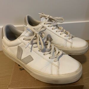 Veja V-10 Leather Sneakers in White and Light Gray - Men